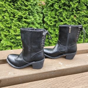 Harley-Davidson Unique Lace Up Back Black Leather Boots Size 7.5